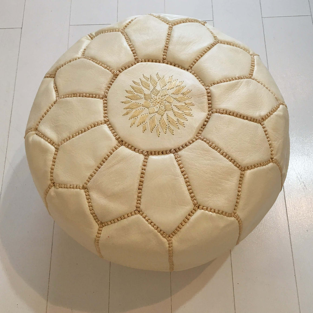 Embroidered Pouffe (Mini) - Cream Pouffe - Mashi Moosh