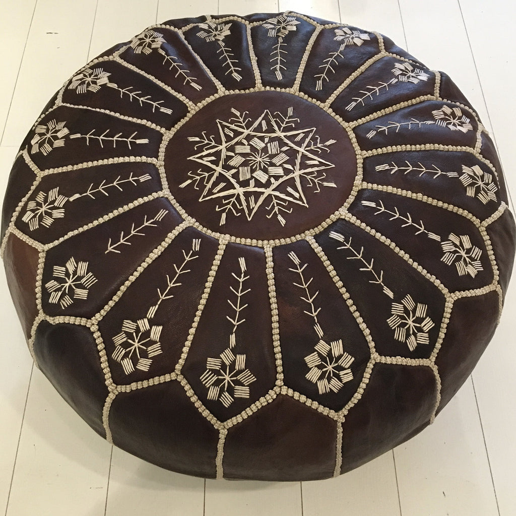 Intricate Embroidered Pouffe - Espresso Pouffe - Mashi Moosh