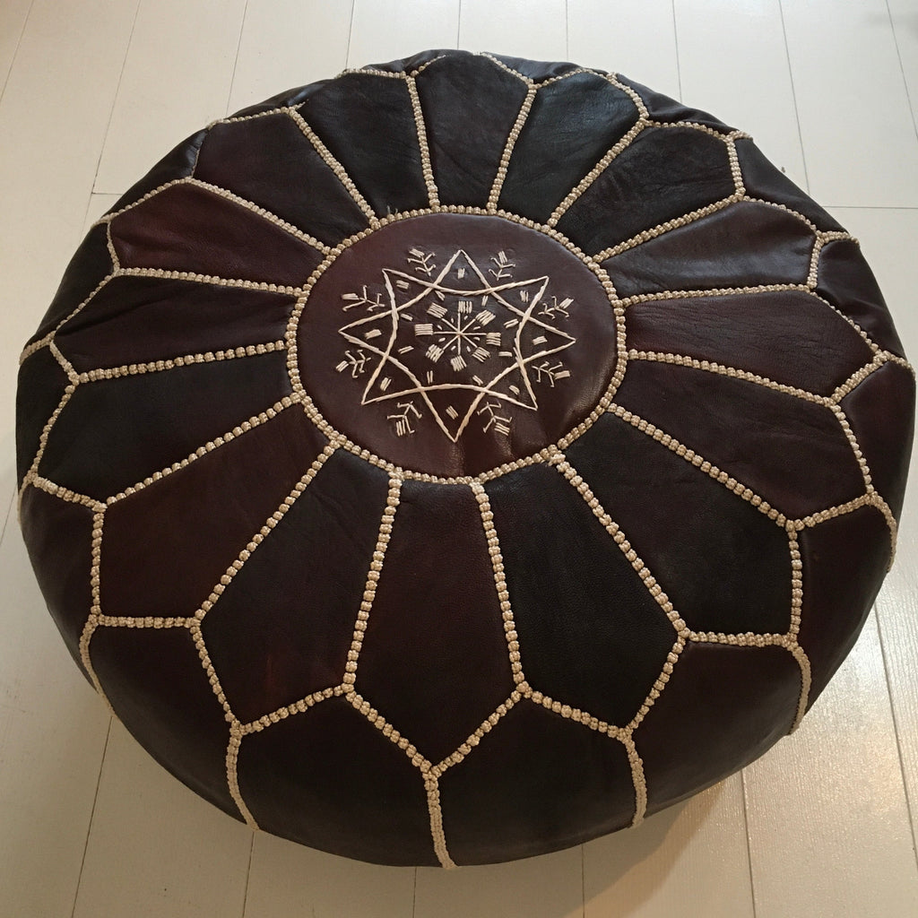 Embroidered Pouffe - Espresso Pouffe - Mashi Moosh