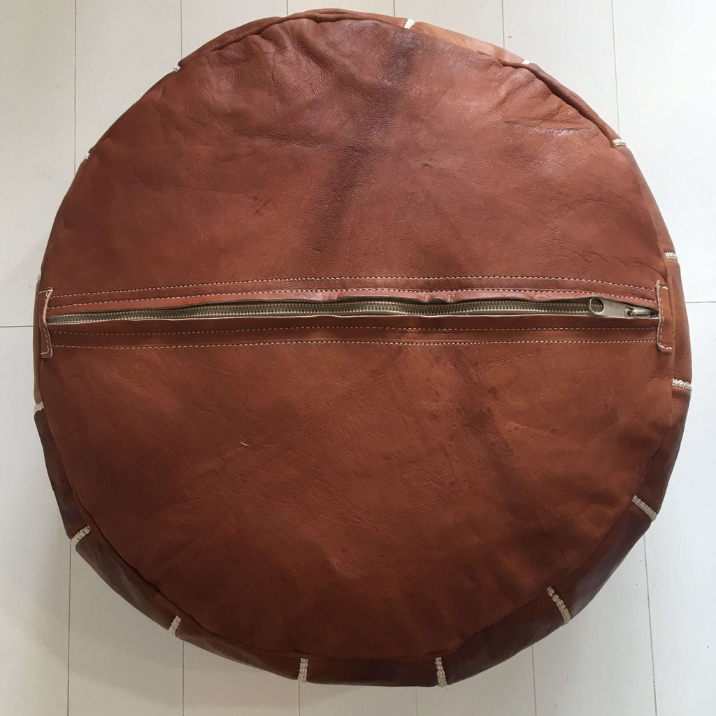 Embroidered Pouffe - Cognac Pouffe - Mashi Moosh