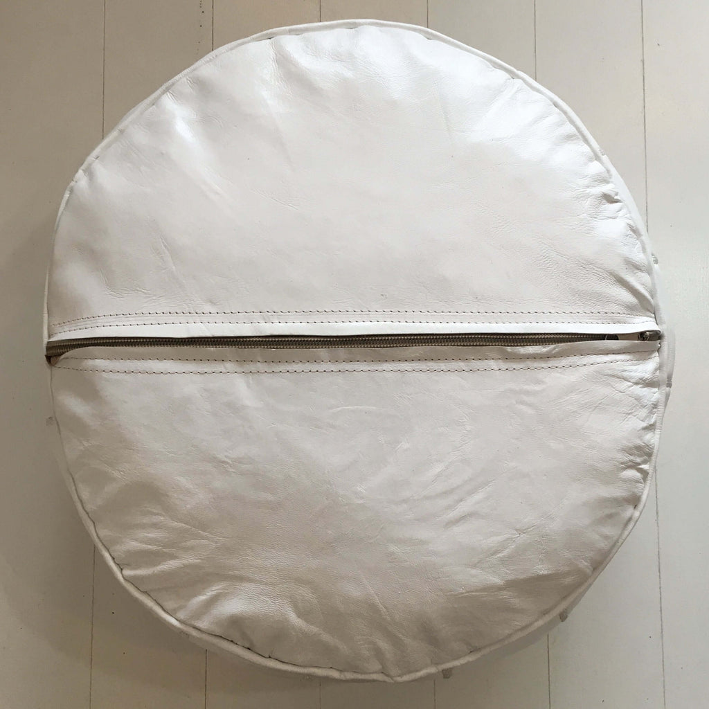 Embroidered Pouffe - White Pouffe - Mashi Moosh