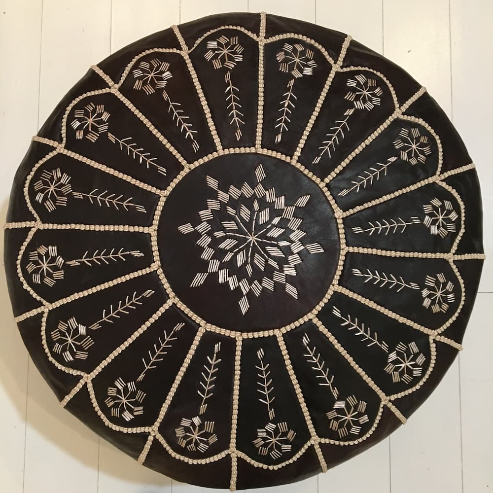 Extra Intricate Embroidered Pouffe - Espresso