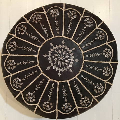 Extra Intricate Embroidered Pouffe - Espresso