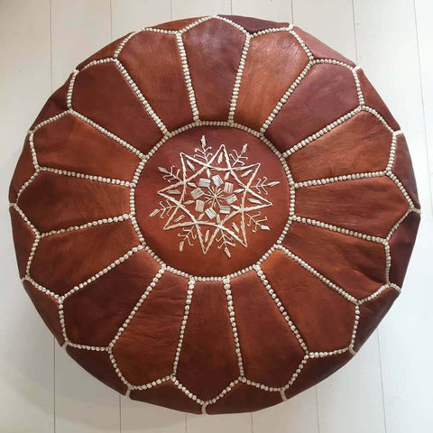Embroidered Pouffe - Cognac - Mashi Moosh