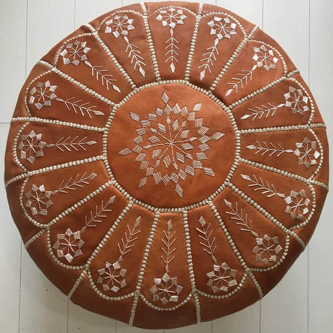 Moroccan Pouf - Extra Intricate Embroidered Pouffe - Desert Sand
