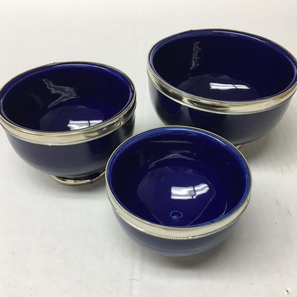 Silver Rimmed Bowl - Deep Blue Bowl - Mashi Moosh