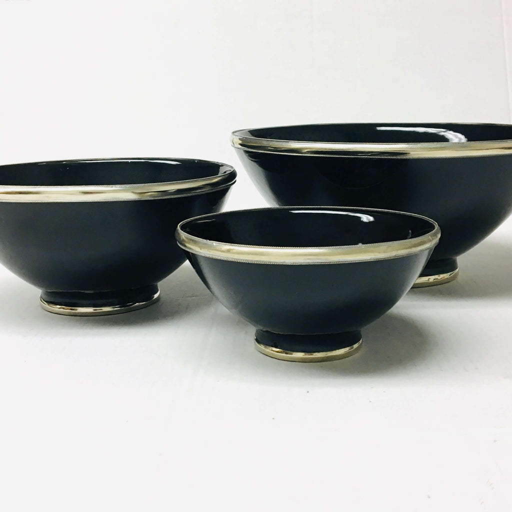 Silver Rimmed Serving Bowl - Ebony Bowl - Mashi Moosh