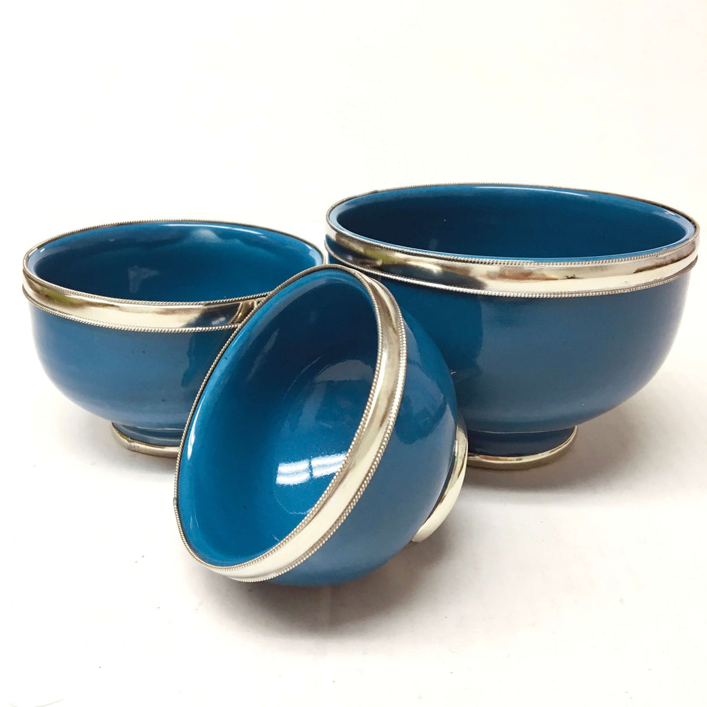 Silver Rimmed Bowl - Petrol Blue Bowl - Mashi Moosh