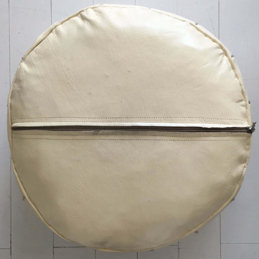 Embroidered Pouffe - Cream Pouffe - Mashi Moosh