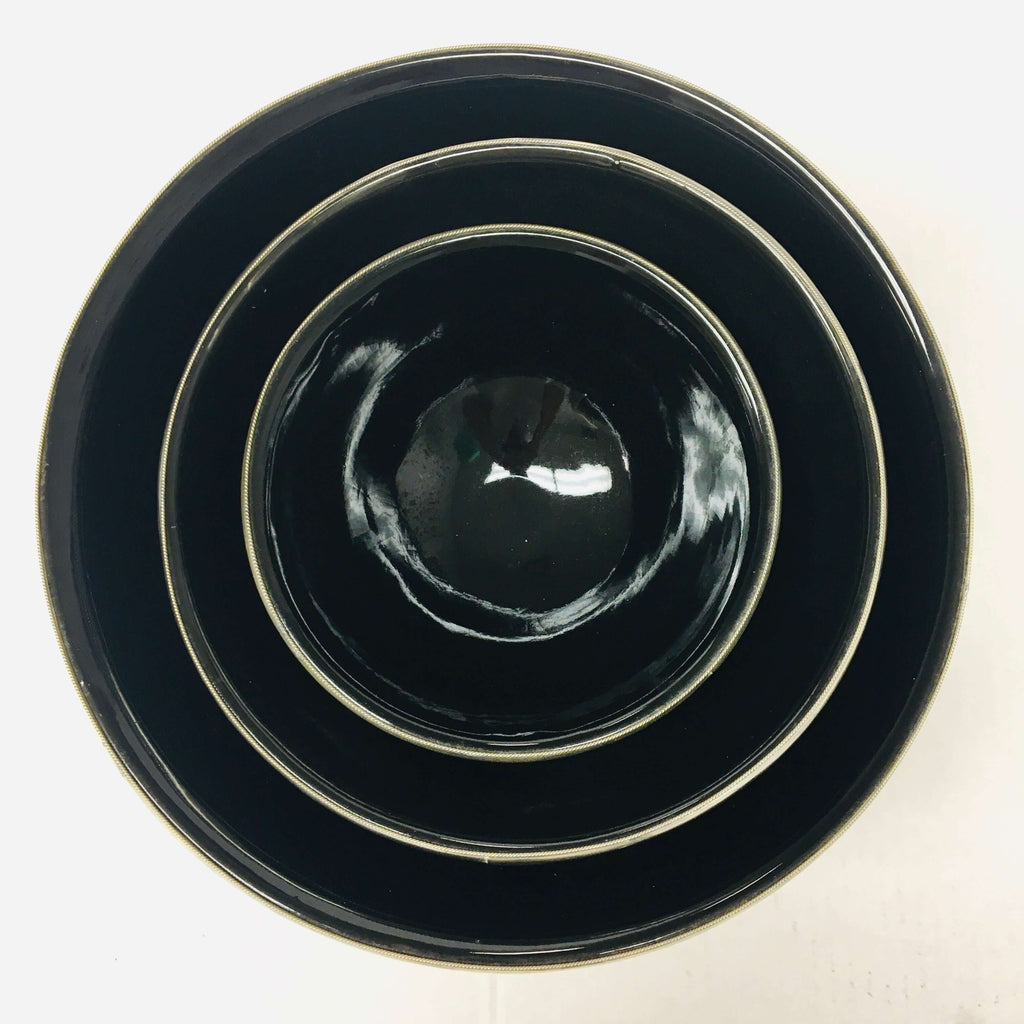 Silver Rimmed Serving Bowl - Ebony Bowl - Mashi Moosh