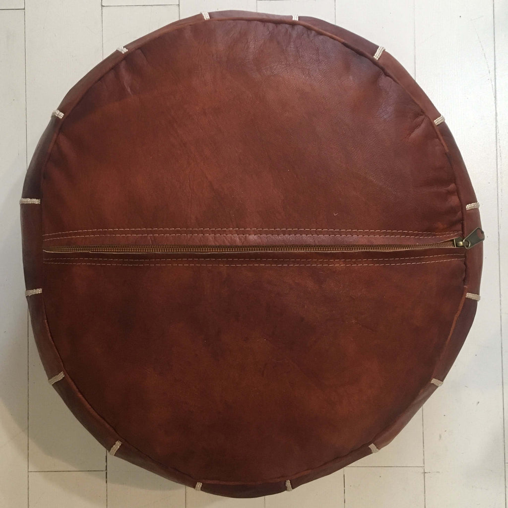 Embroidered Pouffe - Cognac Pouffe - Mashi Moosh