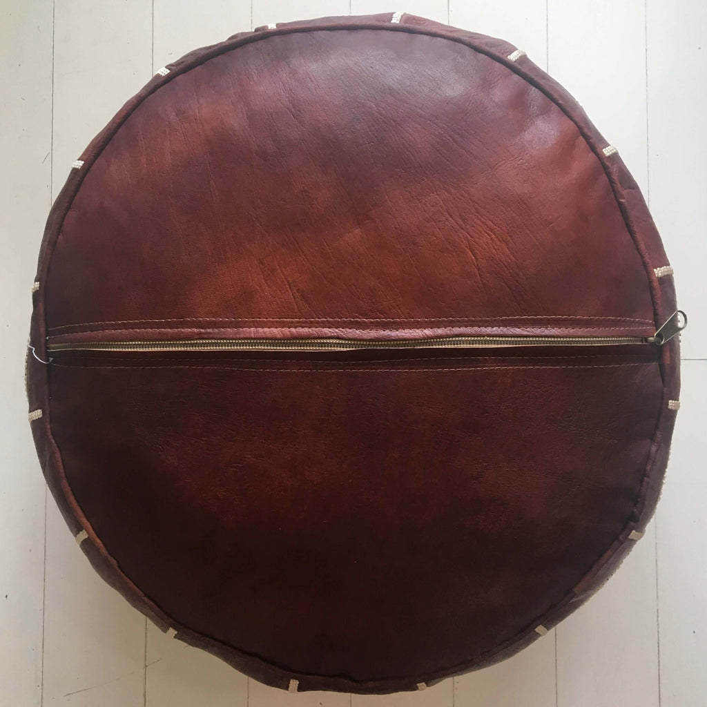 Fancy Embroidered Moroccan Pouffe - Cognac Pouffe - Mashi Moosh