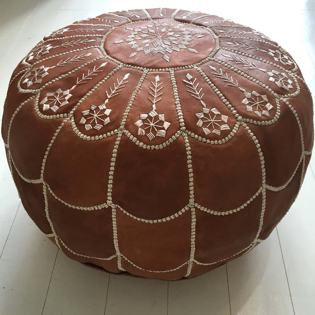 Extra Intricate Embroidered Pouffe - Desert Sand Pouffe - Mashi Moosh