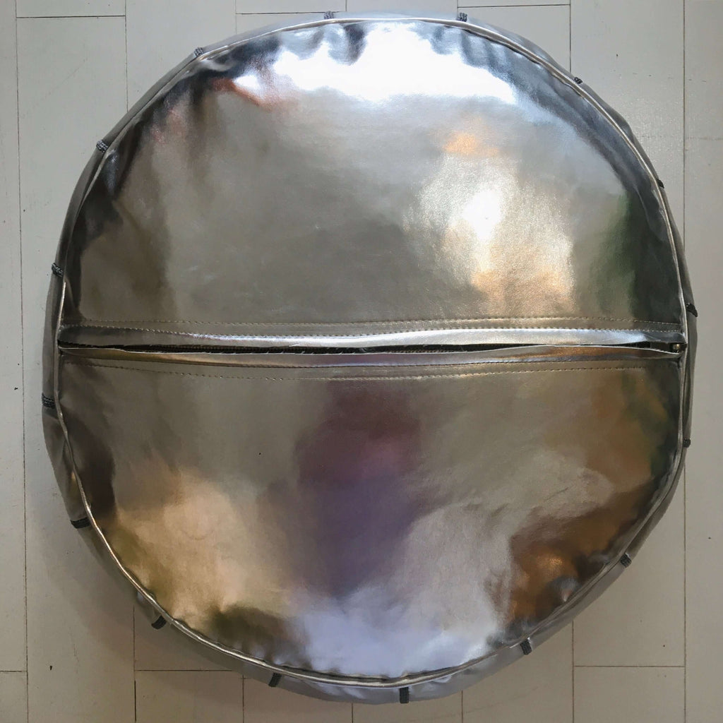 Embroidered Pouffe - Silver (grey thread) Pouffe - Mashi Moosh