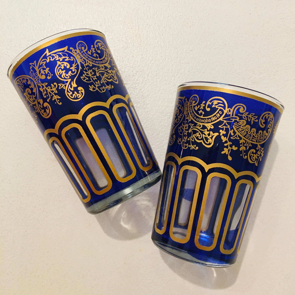 Moroccan Mint Tea Glass Duo - Traditional (Blue) Glasses - Mashi Moosh