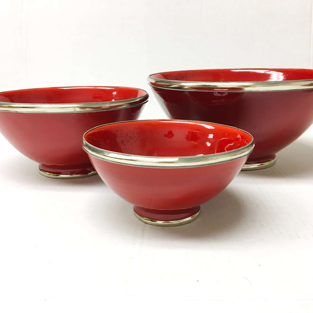Silver Rimmed Serving Bowl - Berry Red Bowl - Mashi Moosh