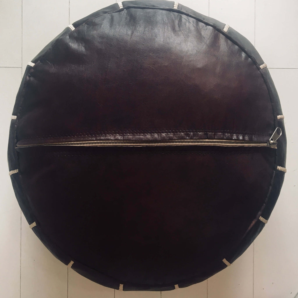 Tasselled Embroidered Moroccan Pouffe - Espresso Pouffe - Mashi Moosh