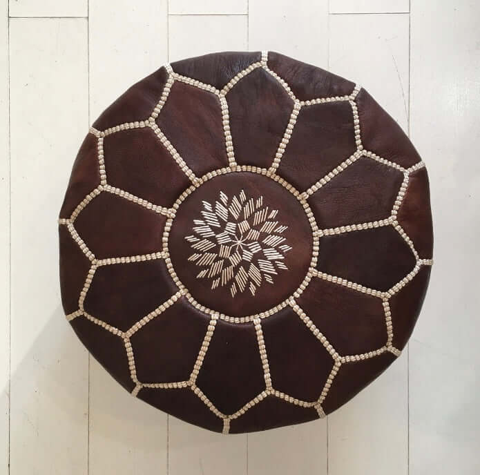 Embroidered Moroccan Pouffe (Mini) - Espresso - Mashi Moosh