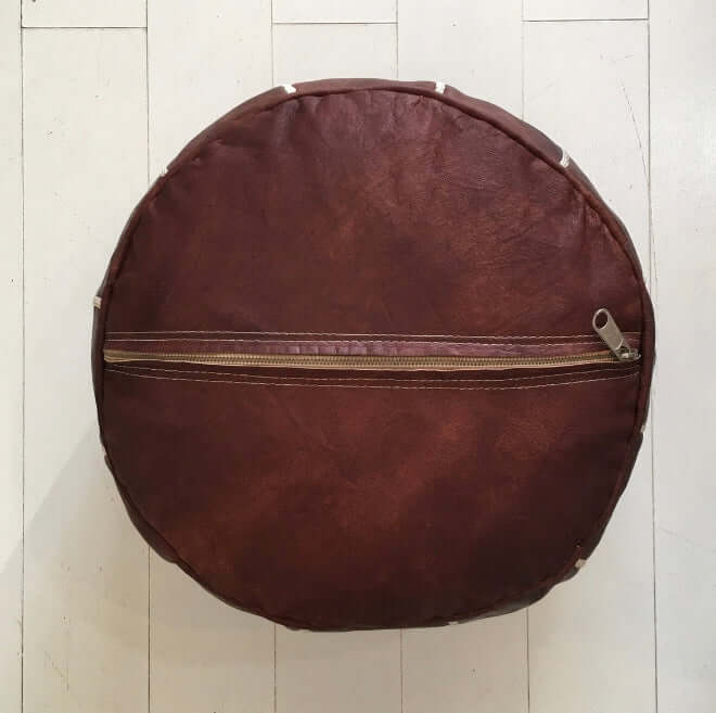 Embroidered Moroccan Pouffe (Mini) - Espresso - Mashi Moosh