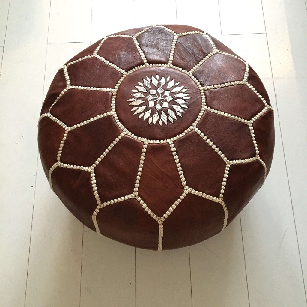 Embroidered Moroccan Pouffe (Mini) - Cognac - Mashi Moosh