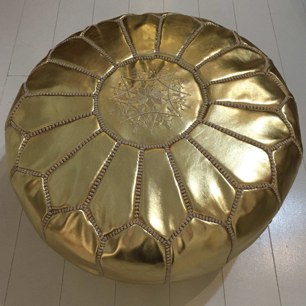 Embroidered Pouffe - Gold Pouffe - Mashi Moosh