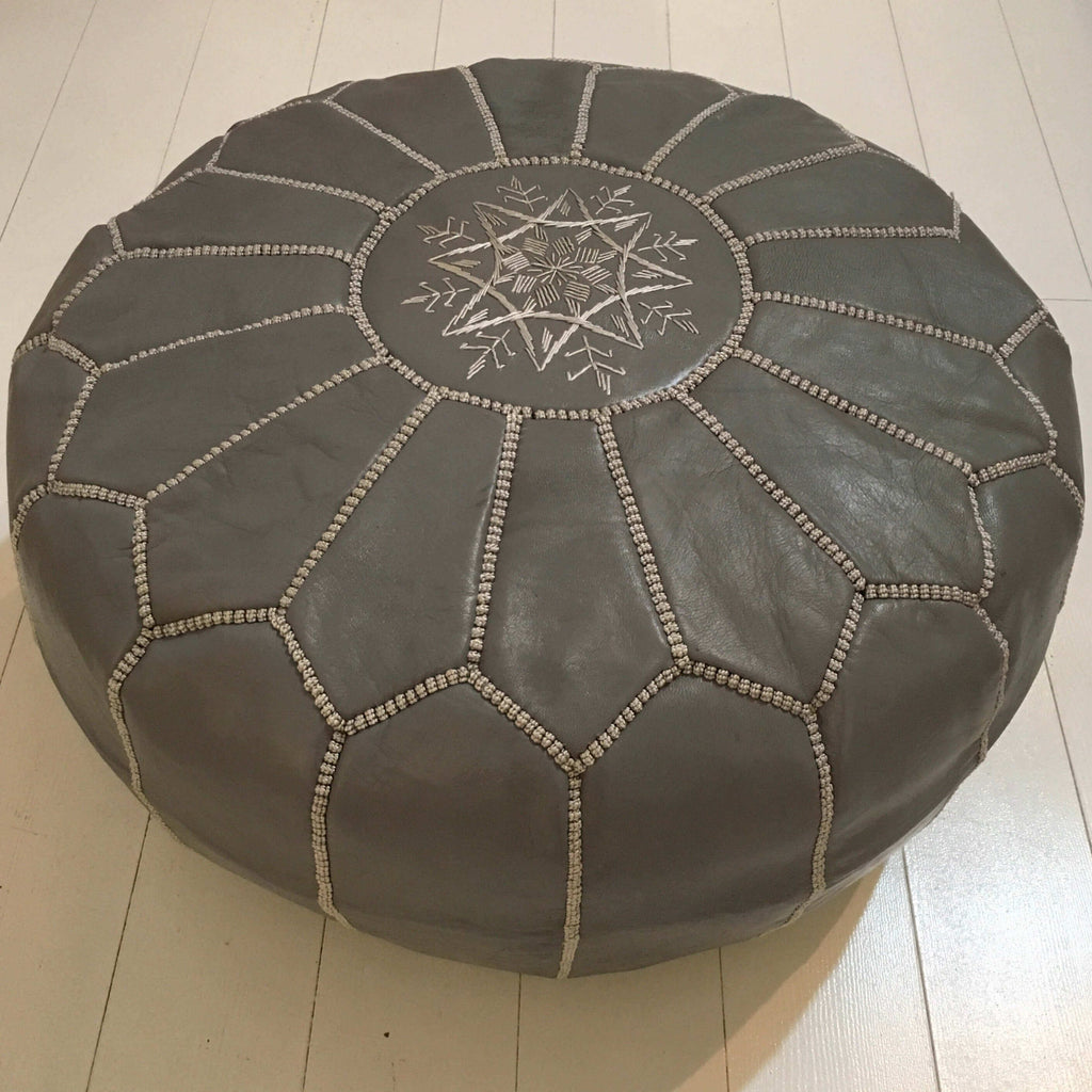 Embroidered Pouffe - Slate Grey Pouffe - Mashi Moosh