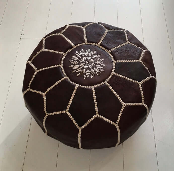 Embroidered Moroccan Pouffe (Mini) - Espresso - Mashi Moosh