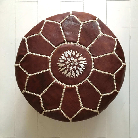 Embroidered Moroccan Pouffe (Mini) - Cognac - Mashi Moosh