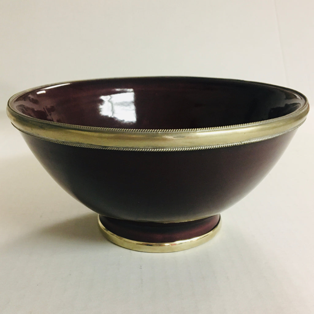Silver Rimmed Serving Bowl - Deep Burgundy Bowl - Mashi Moosh