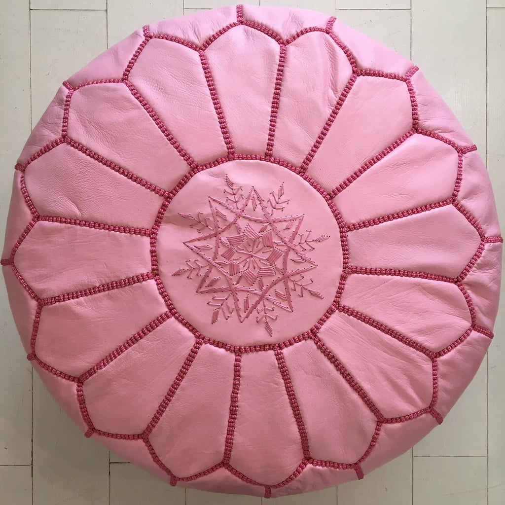 Embroidered Pouffe - Pink Pouffe - Mashi Moosh