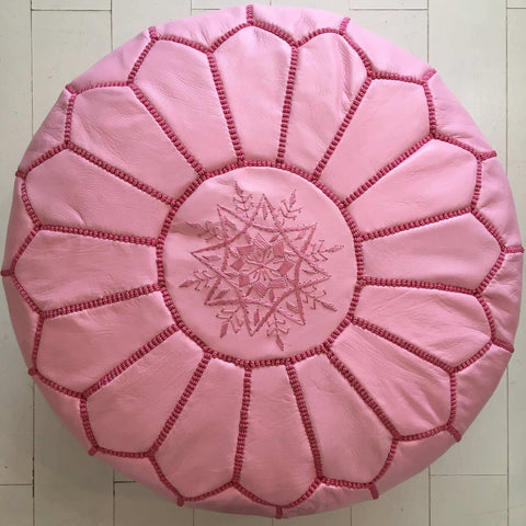 Embroidered Pouffe - Pink Pouffe - Mashi Moosh