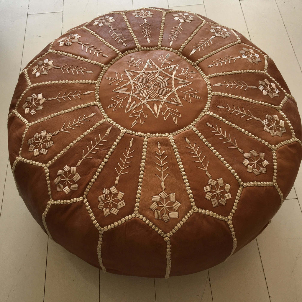Intricate Embroidered Pouffe - Desert Sand Pouffe - Mashi Moosh