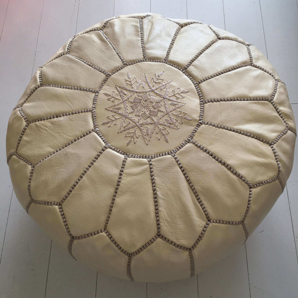 Embroidered Pouffe - Cream Pouffe - Mashi Moosh