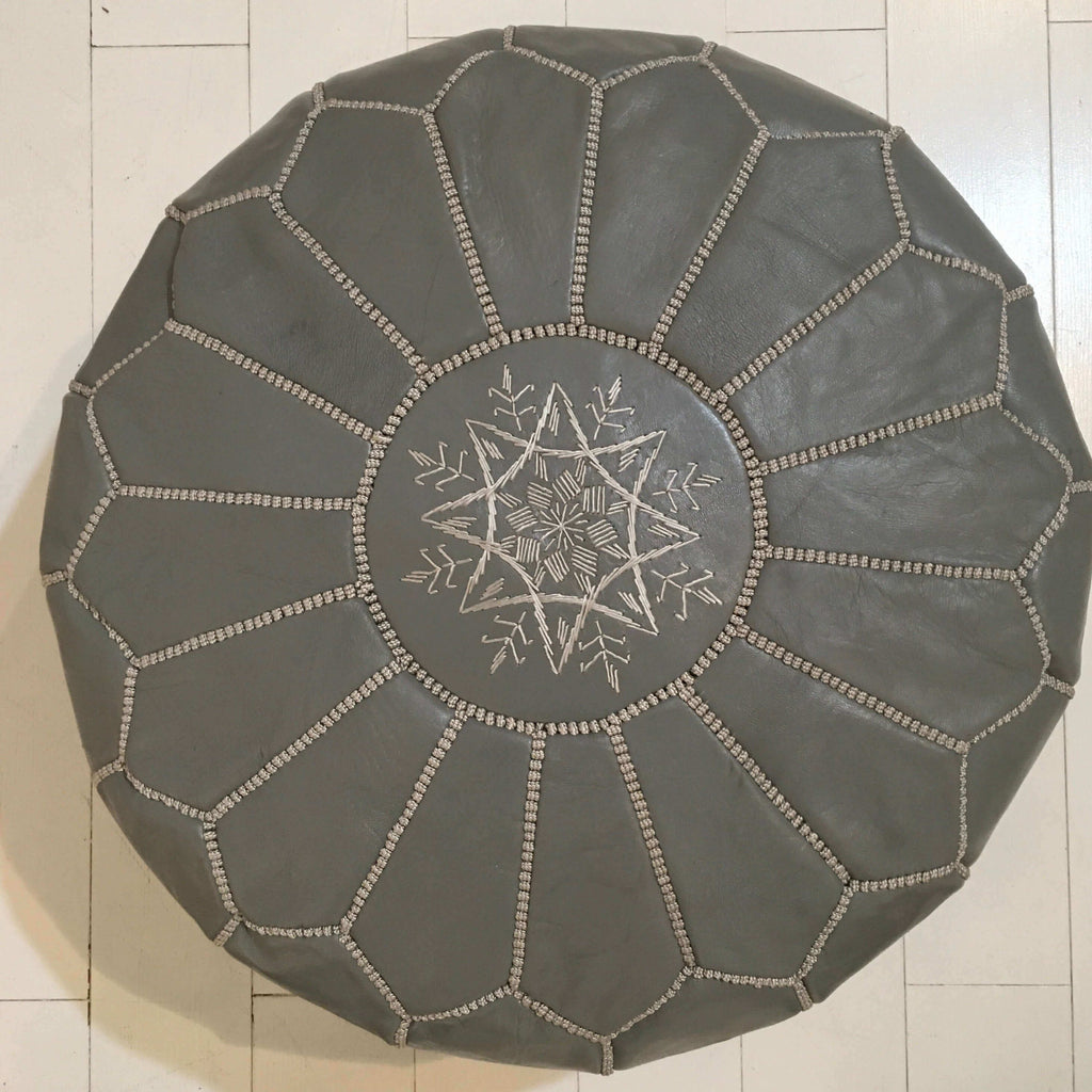 Embroidered Pouffe - Slate Grey Pouffe - Mashi Moosh