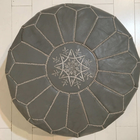 Embroidered Pouffe - Slate Grey Pouffe - Mashi Moosh