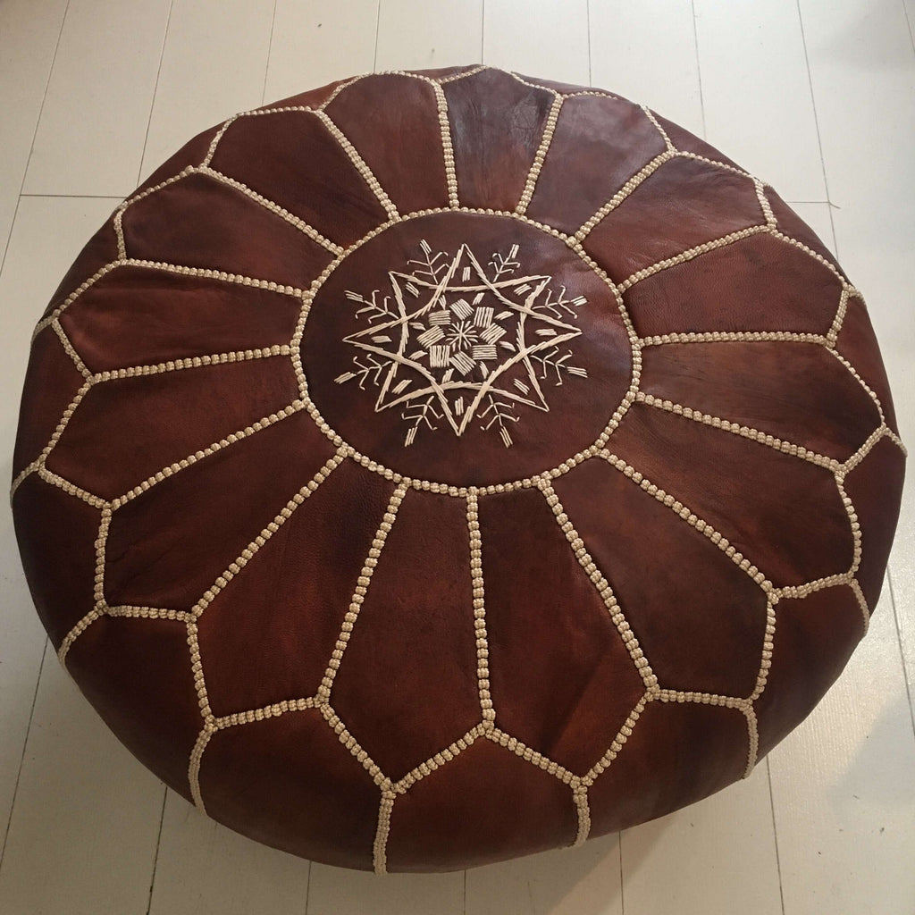 Embroidered Pouffe - Cognac Pouffe - Mashi Moosh