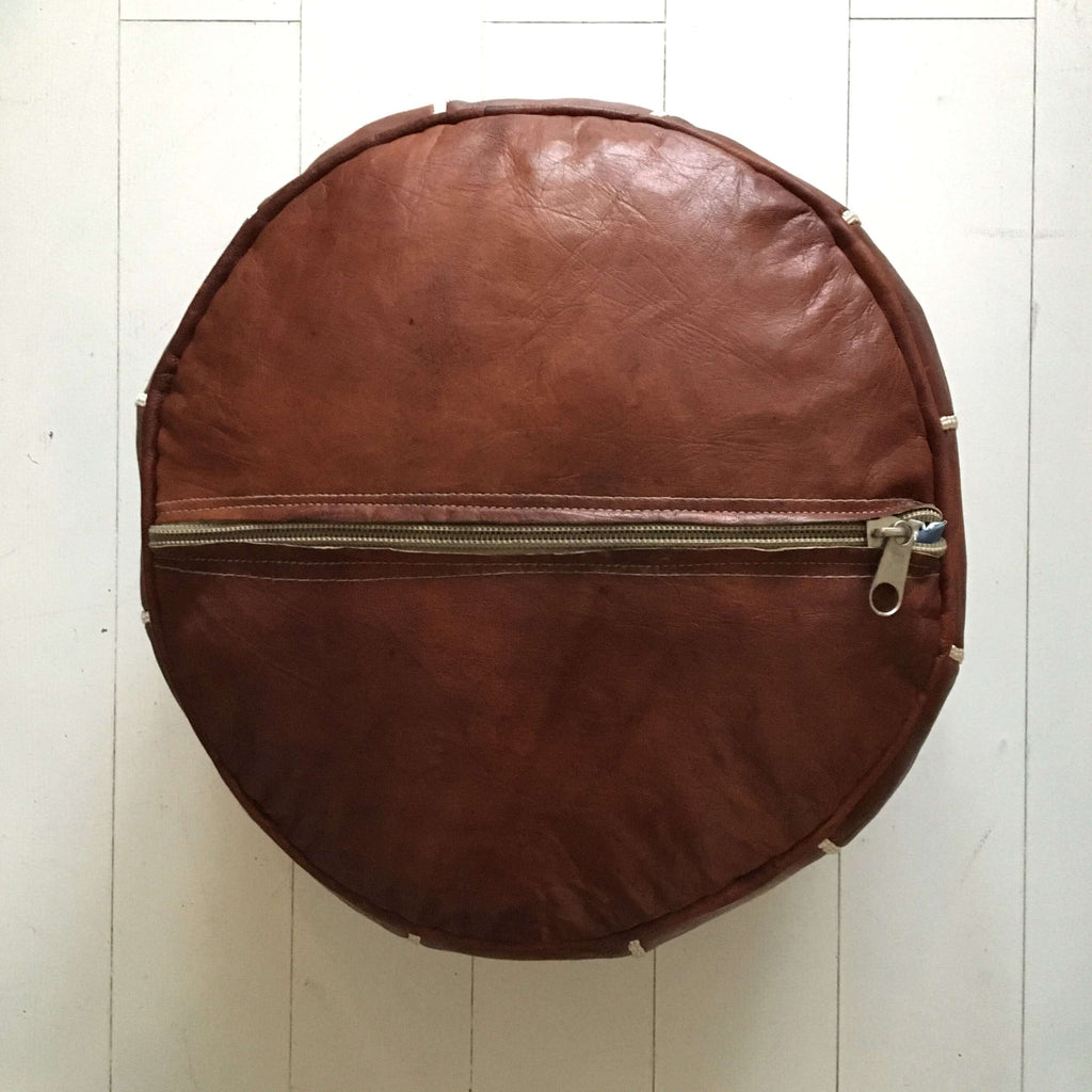 Embroidered Moroccan Pouffe (Mini) - Cognac - Mashi Moosh