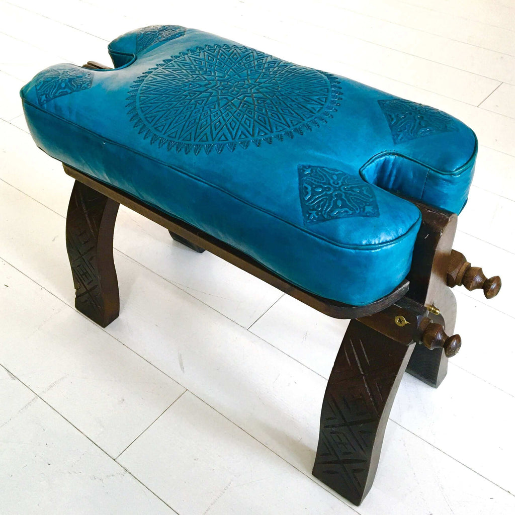 Stool - Camel Saddle (Teal) Stool - Mashi Moosh