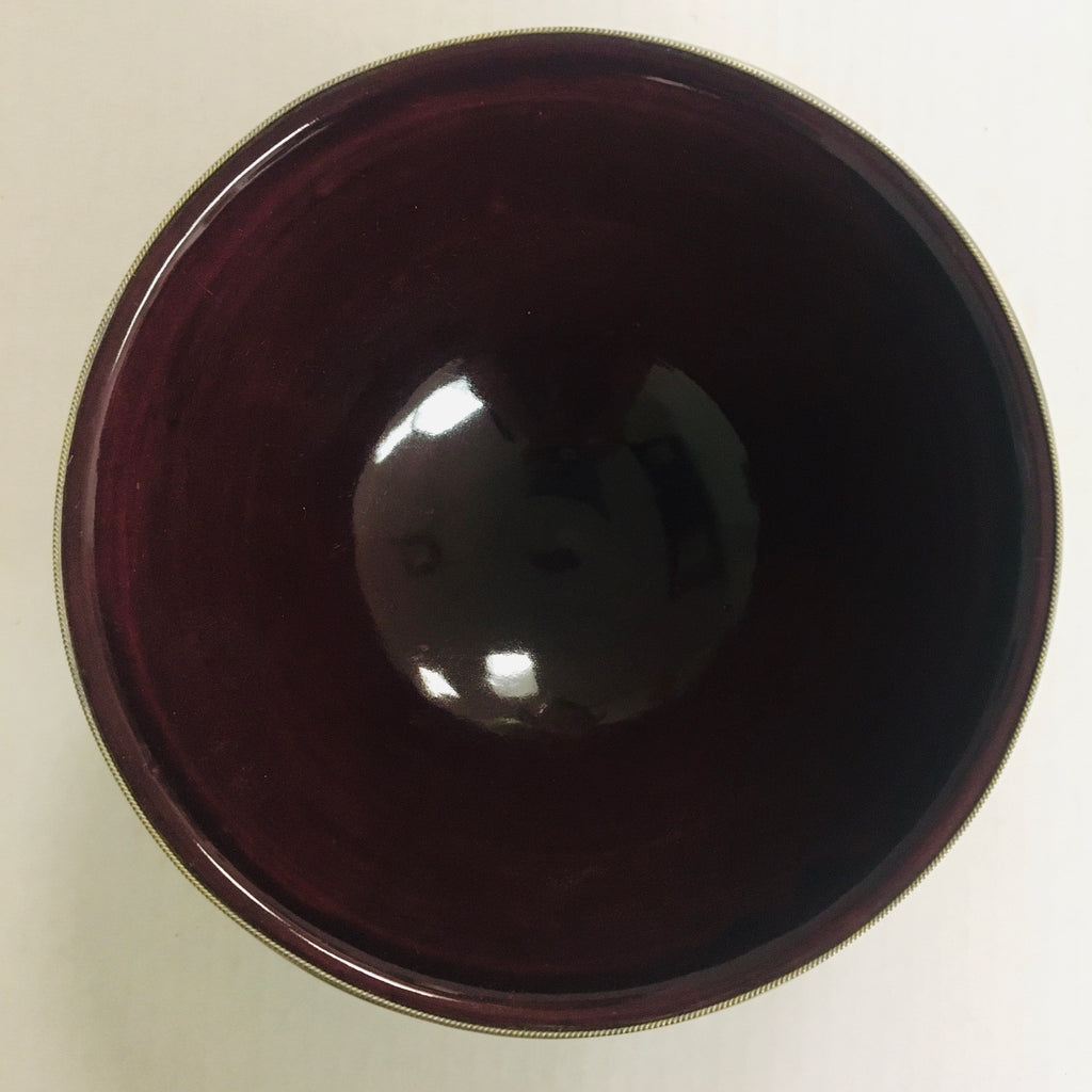 Silver Rimmed Serving Bowl - Deep Burgundy Bowl - Mashi Moosh