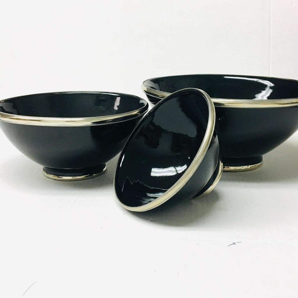 Silver Rimmed Serving Bowl - Ebony Bowl - Mashi Moosh
