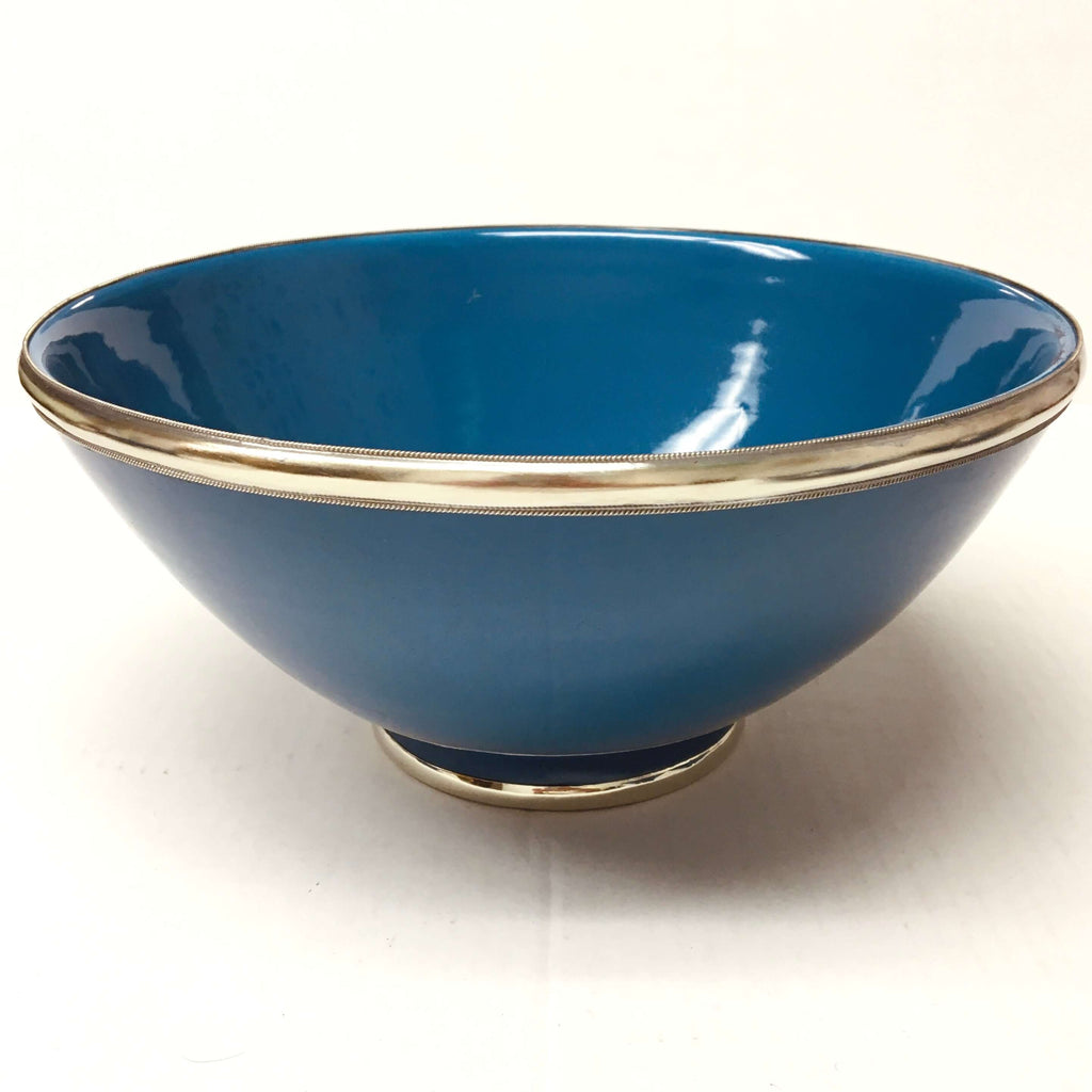 Silver Rimmed Serving Bowl - Petrol Blue Bowl - Mashi Moosh