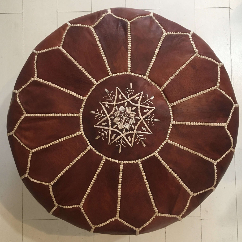 Embroidered Pouffe - Cognac Pouffe - Mashi Moosh