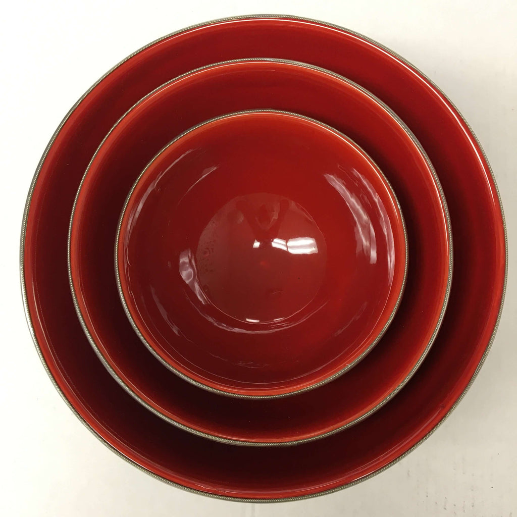 Silver Rimmed Serving Bowl - Berry Red Bowl - Mashi Moosh