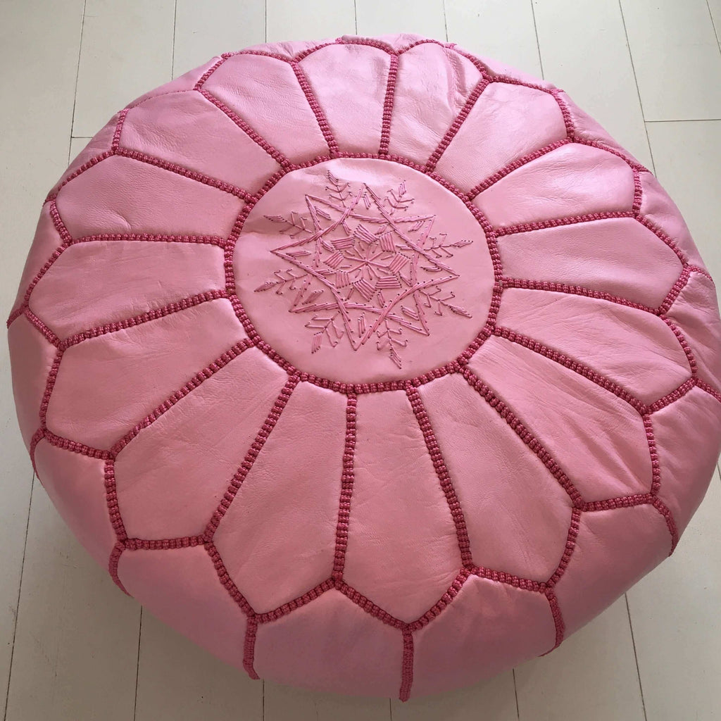 Embroidered Pouffe - Pink Pouffe - Mashi Moosh