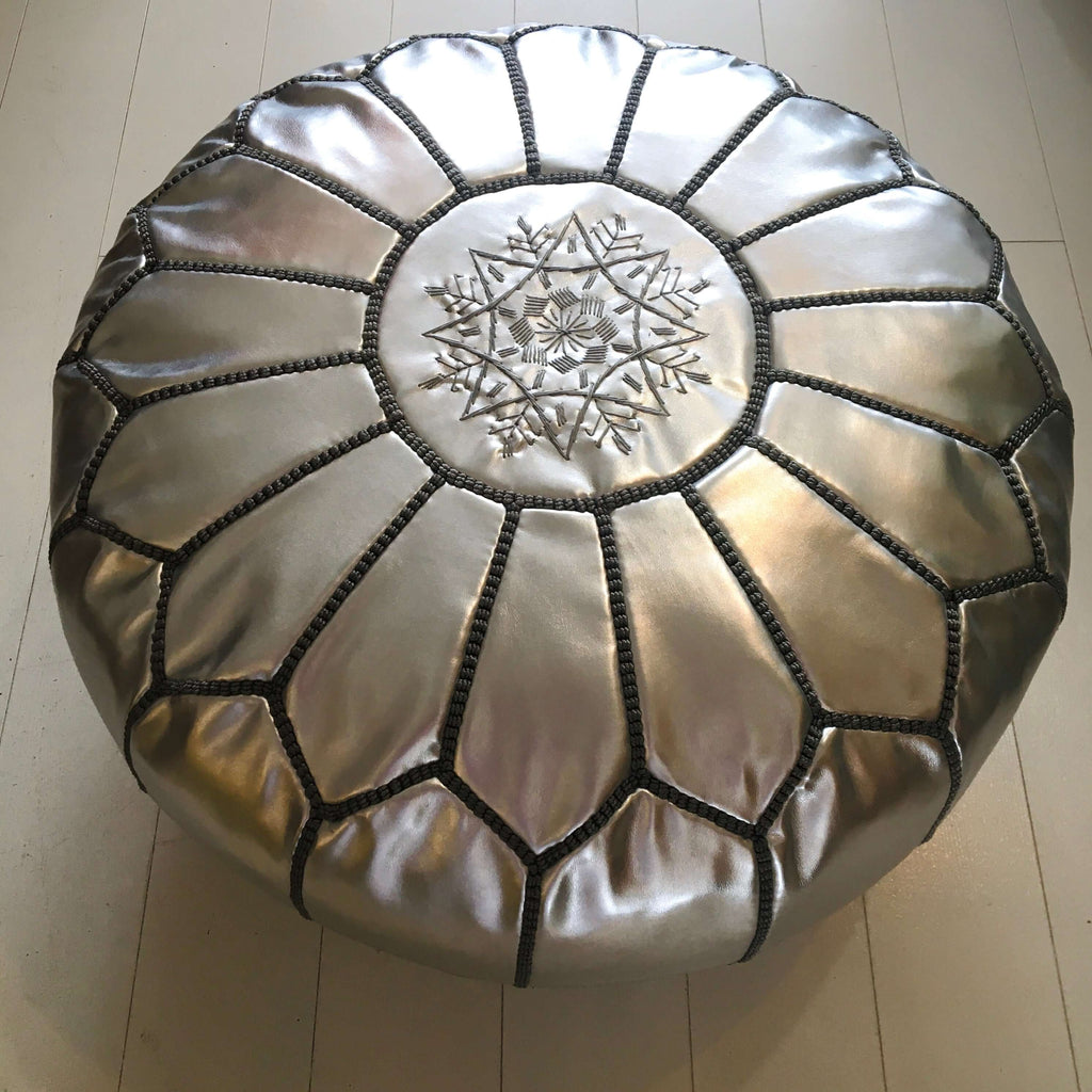 Embroidered Pouffe - Silver (grey thread) Pouffe - Mashi Moosh