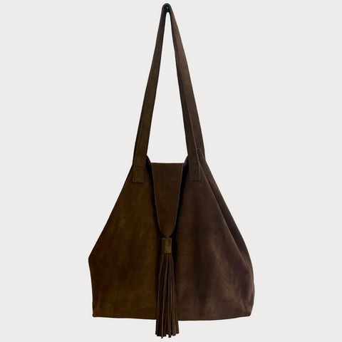 Suede Tassel Tote (Chocolate)