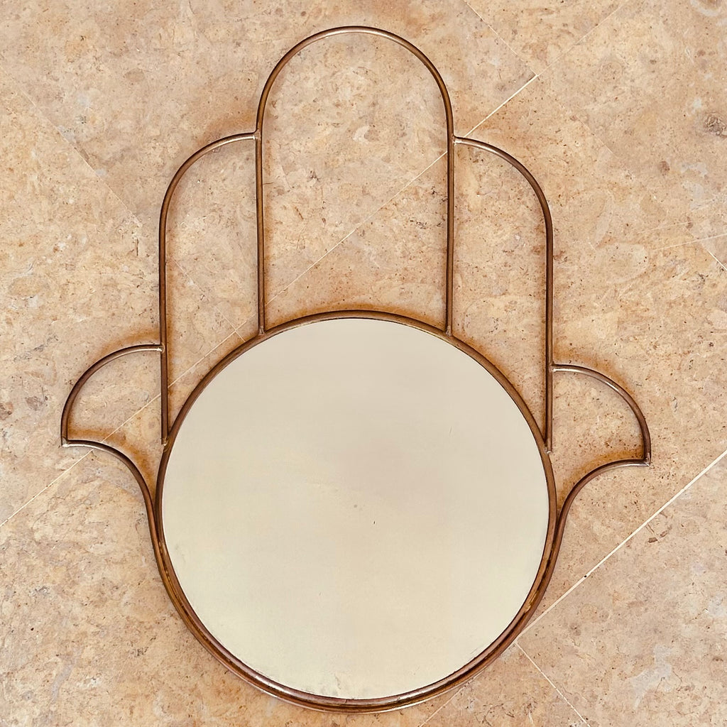 Moroccan Mirror - Hamsa Hand (Brass)