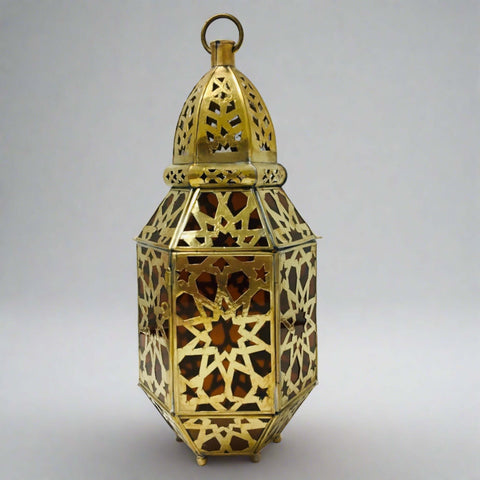 Glass Lantern w/Brass Design (4 Colours) - Mashi Moosh