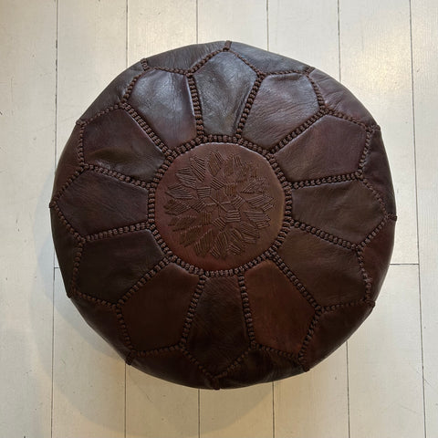 Embroidered Moroccan Pouffe (Mini) w/Dark Thread - Espresso