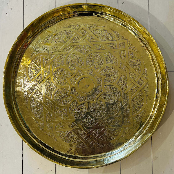 Vintage Moroccan Brass Tray - 20”